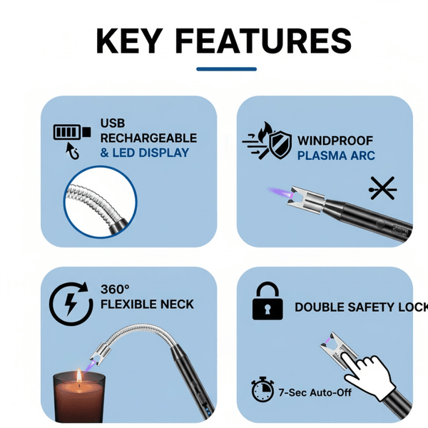 Long Flexible USB Rechargeable Electric Arc Lighter – Windproof, Flameless Plasma - justgrabit.in | Just Grab It