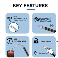 Long Flexible USB Rechargeable Electric Arc Lighter – Windproof, Flameless Plasma - justgrabit.in | Just Grab It