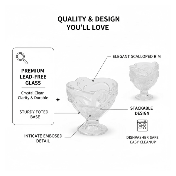 Glass Ice - Cream Cup Set, Home & Kitchen Serving or Dessert Cup (6 Pcs Set) - justgrabit.in | Just Grab It