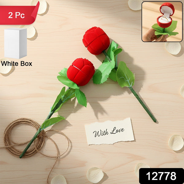 Romantic Artificial Rose Ring Box Stick – 2 Piece Flower Shaped - justgrabit.in | Just Grab It