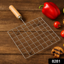 Stainless Steel Square Papad jali, Barbecue Grill Rack with Wooden Handle (1 Pc) - justgrabit.in | Just Grab It