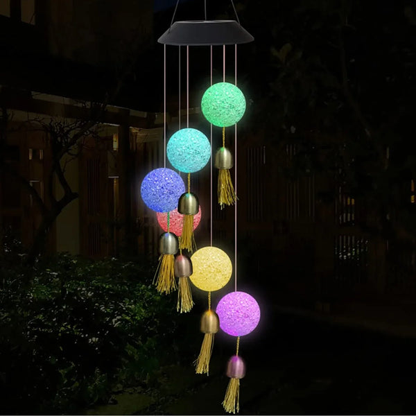 Solar Crystal Ball Wind Chime, Color Changing Solar Powered LED Hanging Wind Chime Light Mobile for Patio Yard Garden Home Outdoor Night Decor, Gifts - justgrabit.in | Just Grab It
