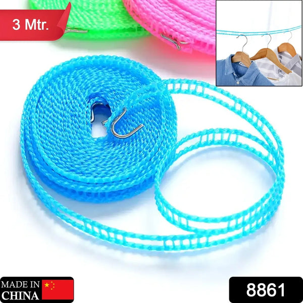 3 Meter Anti - Slip Clothesline Rope - Nylon, Hooks, Indoor/Outdoor - Justgrabit Inc.