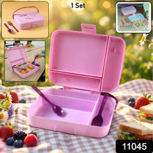 Smart Leak Proof Lunch Box with 3 Compartments and Spoon Set (1 Set) - justgrabit.in | Just Grab It