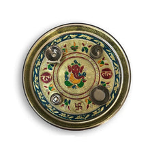 Stainless Steel Pooja thali Decorate with Golden Chain Colourful Diamond Chain Pearl Fancy Stones - Justgrabit Inc.