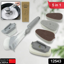 Home & Kitchen Cleaning Brushes, Scrubber, Soap Dispenser Scrub Brush for Pans Pots and Bathtub Sink (5 In 1) - justgrabit.in | Just Grab It