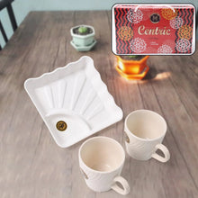 Cerntric Ceramic Tea Cup With Plastic Square Shape Serving Platter Milk Cup 3pc Set - Justgrabit Inc.