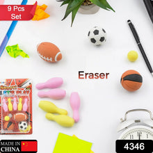 Mini Eraser Set for Kids (9 Pieces) - Fun Designs, Party Favors, School Prizes - Justgrabit Inc.