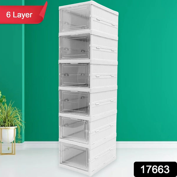6 - Layer Stackable Foldable Storage Organizer Cart for Clothes, Kitchen, Closet & Bathroom - justgrabit.in | Just Grab It