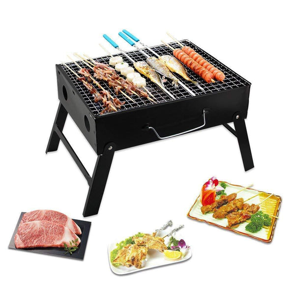 Folding Barbeque Charcoal Grill Oven (Black, Carbon Steel) - Justgrabit Inc.