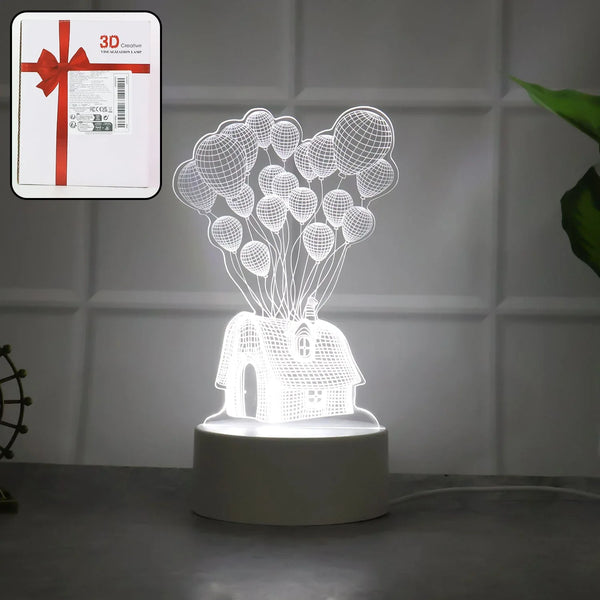 3D Illusion LED Night Lamp with House and Balloons Design - justgrabit.in | Just Grab It