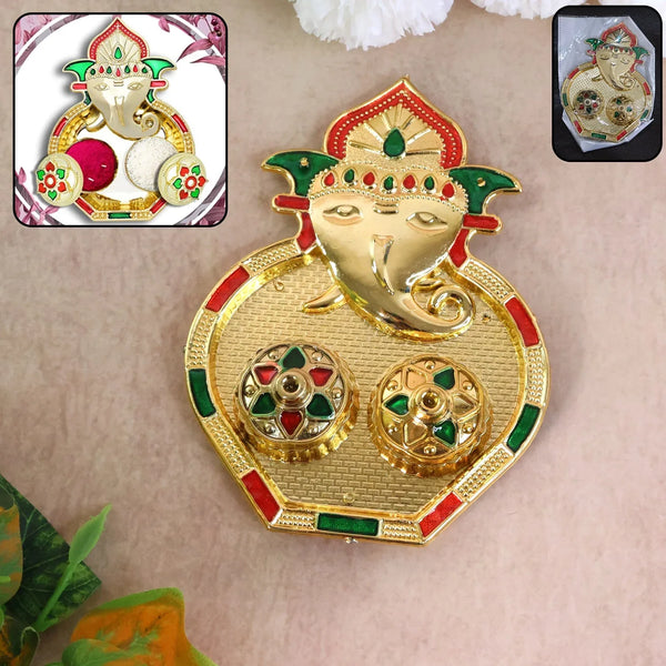 Ganesh Design Decorative Kumkum Box - (1 Pc) - justgrabit.in | Just Grab It
