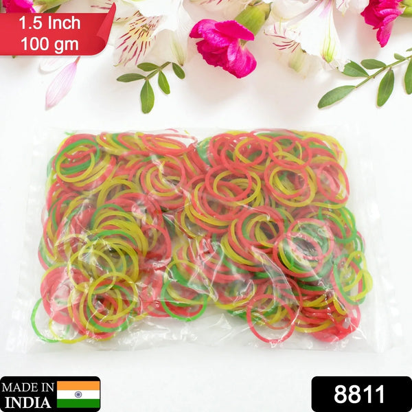 Strong & Reusable Rubber Bands: Multicolor for Office, Home & School (1.5 Inch 100 GM), Hair accessories - justgrabit.in | Just Grab It