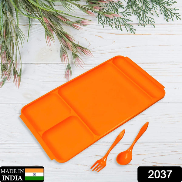 4 - Compartment Plastic Dish Set with Spoon & Fork – Versatile Dinner & Pav Bhaji Plate - Justgrabit Inc.