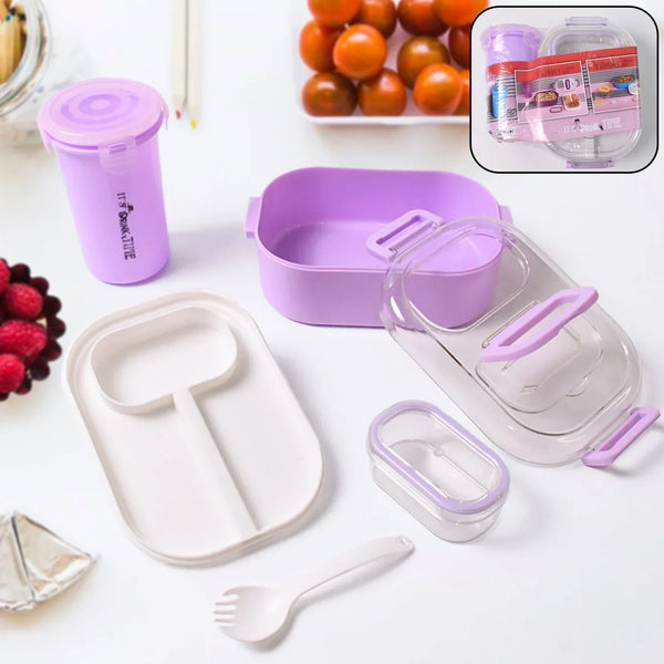 Plastic Lunch Box With Small Box, Bottle & Sponn for Kids Lunch Box (4 Pc Set) - Justgrabit Inc.