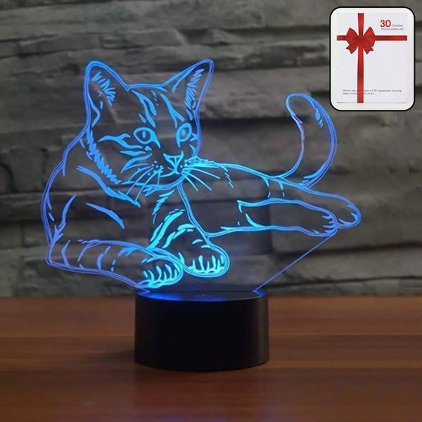 3D Illusion Multicolor Changing LED Night Lamp with Cat Design - justgrabit.in | Just Grab It