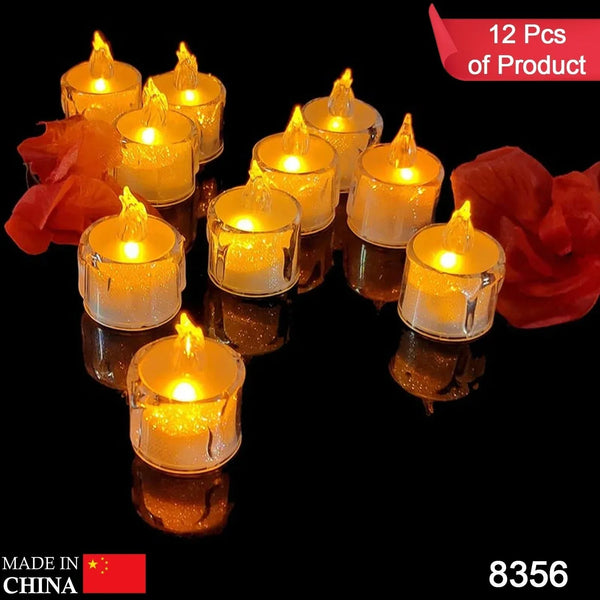 12 Pcs Flameless and Smokeless Decorative Acrylic Candles Transparent Led Tea Light Candle for Gifting, House, Diwali, Christmas, Festival, Events Decor Candles, Diwali - justgrabit.in | Just Grab It