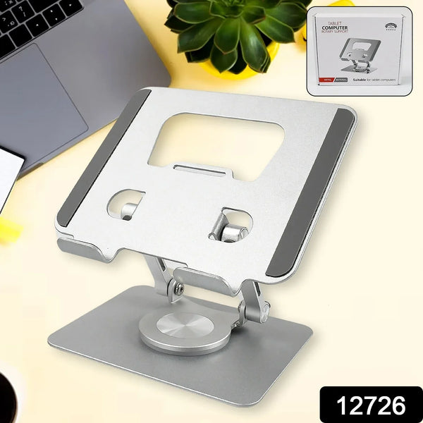 Aluminum Alloy 360°Rotating Bracket, Adjustable Tablet Stand, Portable Foldable Ergonomic Tablet Support - justgrabit.in | Just Grab It