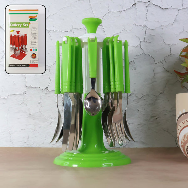 Stainless Steel Cutlery Set with Stand - (24 Pc) - justgrabit.in | Just Grab It
