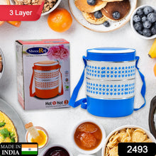 3 layer Adjustable Insulated Tiffin Set of 1, Blue 3 Containers Lunch Box - justgrabit.in | Just Grab It