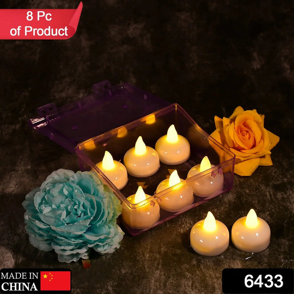 8 - Piece Battery Operated Flameless Floating Candles in Transparent Box – Decorative Wedding Tea Lights, Diwali - Justgrabit Inc.