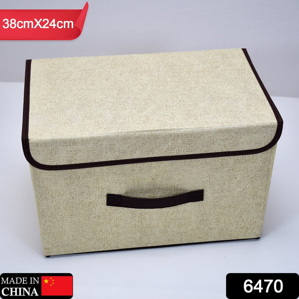 Foldable Storage Box with Lid and Handles Cotton Linen Organizer for Nursery - justgrabit.in | Just Grab It