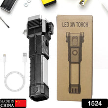 Portable 3w Rechargeable Torch LED Flashlight Long Distance Beam Range, Hammer and Strong Magnets, Window Glass and Seat Belt Cutter 4 Modes for Car Camping Hiking Indoor Outdoor - justgrabit.in | Just Grab It