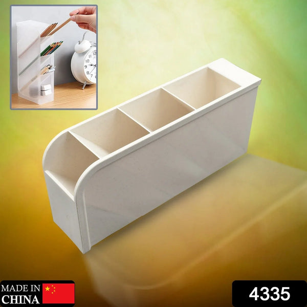 Plastic 4 Compartment Office Desktop Storage Box, Pen Pencil Stand/Holder Stationary Organizer, Plastic Desktop Stationary Organizer For School - justgrabit.in | Just Grab It