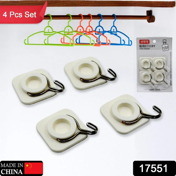 Multipurpose Strong Hook Self - Adhesive hooks for wall Heavy Plastic Hook, Sticky Hook Household For Home, Decorative Hooks, Bathroom & All Type Wall Use Hook, Suitable for Bathroom, Kitchen, Office (4 Pc Set) - justgrabit.in | Just Grab It