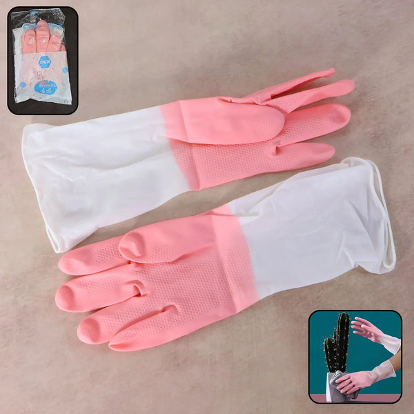 Medium Reusable Long - Cuff Household Cleaning Gloves - (1 Pair) - justgrabit.in | Just Grab It