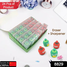 2 - in - 1 3D Cold Drink Bottle Shape Rubber Pencil Sharpener and Eraser Set, Stationery for Kids School Boys Girls, Birthday Return Gifts (24 Pcs Set ) - justgrabit.in | Just Grab It