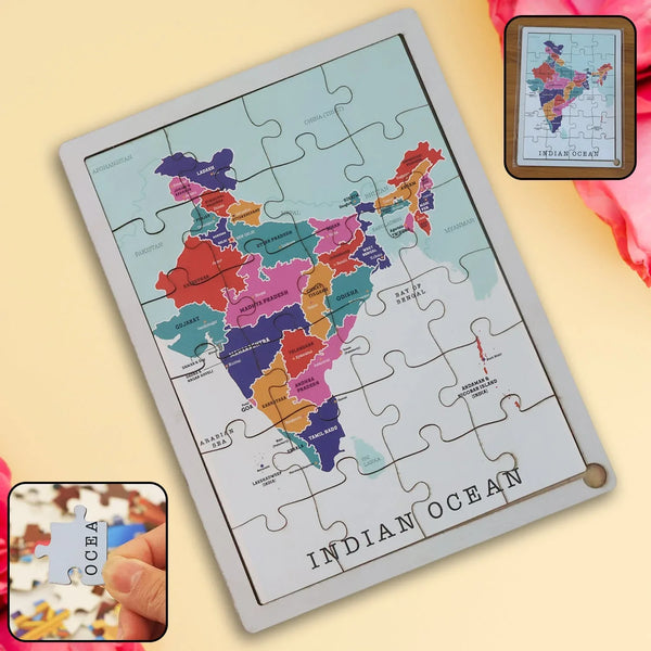 Wooden India Map Puzzle - (1 Set) - Justgrabit Inc.