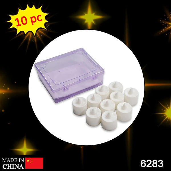 Festival Decorative - LED Yellow Tealight Candles (White, 10 Pcs) With Container, Diwali - Justgrabit Inc.