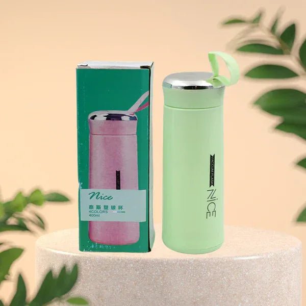 Water bottle 400ml leak proof, glass water bottle with daily water intake for gym and children, Nice Bottle (1 pc / Light Green Color) - justgrabit.in | Just Grab It