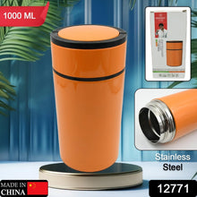 Stainless Steel Water Bottle With Foldable Spoon & Handle Easy to carry, Leak Proof, Rust Proof, Hot & Cold Drinks, Gym Sipper BPA Free Food Grade Quality, Steel fridge Bottle For office / Gym / School (1000 ML) - justgrabit.in | Just Grab It