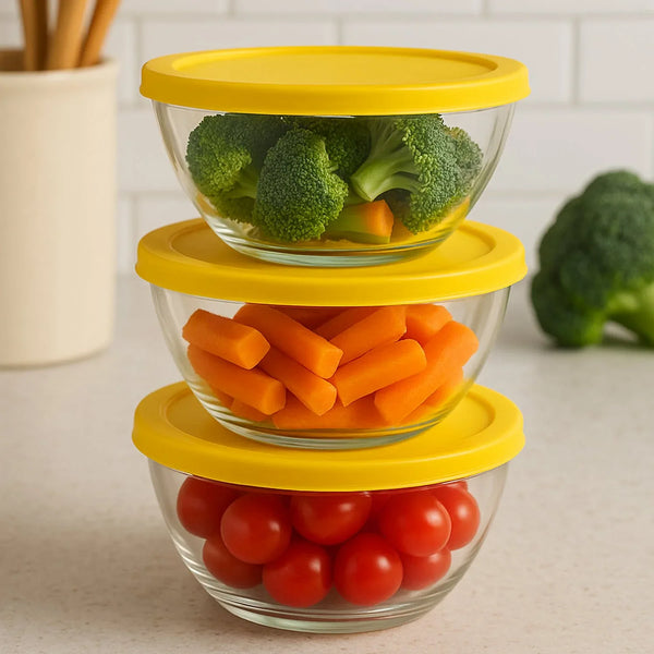 Dazzle Glass Bowl Set Mixing / Storage Bowls with Lids (3 pcs Set) - Justgrabit Inc.