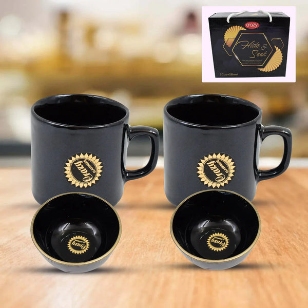 Hide & Seek Ceramic Tea / cups With Round Serving Bowl (4 Pcs set) - justgrabit.in | Just Grab It