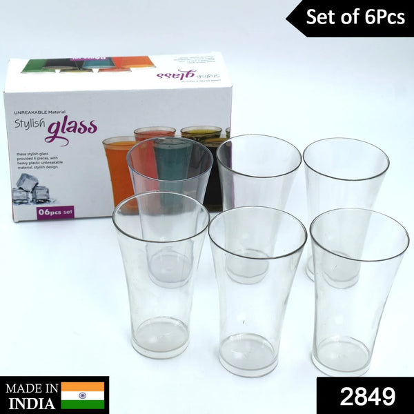 Plastic Drinking Glass Juice Glass Water Glass Set of 6 Transparent Glass - Justgrabit Inc.