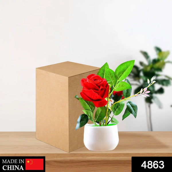 Artificial Rose Flower Plant With Pot, For Home Office Or Gift - Justgrabit Inc.