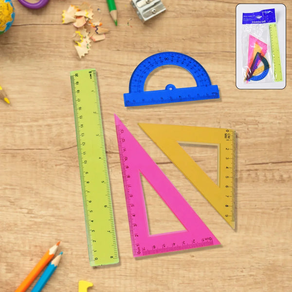 4 - Piece Geometry Set, Triangle Ruler Protractor Straight Ruler - Justgrabit Inc.