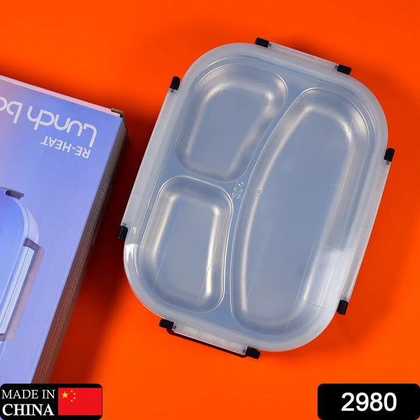 White Transparent Lunch Box for Kids and adults, Stainless Steel Lunch Box with 3 Compartments. - Justgrabit Inc.