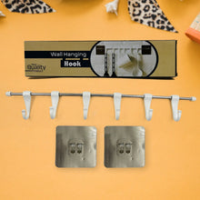 Stainless Steel Utensil Hanger Rail Nail Free Wall Mount with 2 Magic Stickers & 6 Plastic Hooks For Kitchen - Justgrabit Inc.