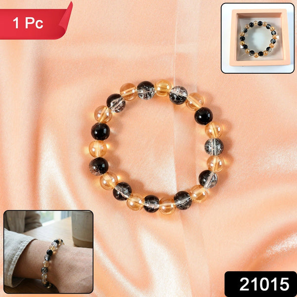 Elegant Dual - Tone Crystal Beaded Stretch Bracelet (1 Pc) - justgrabit.in | Just Grab It