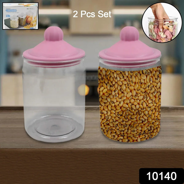 Transparent Kitchen Plastic Container/ Jar Set (2 Pcs Set / 1100 ML Approx) - justgrabit.in | Just Grab It