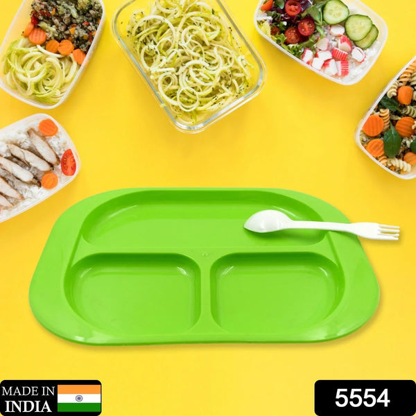 Plastic Food Plates / Biodegradable 3 Compartment Square Plate With Spoon for Food Snacks / Nuts / Desserts Plates for Kids, Reusable Plates for Outdoor, Camping, BPA - free (1 Pc) - Justgrabit Inc.