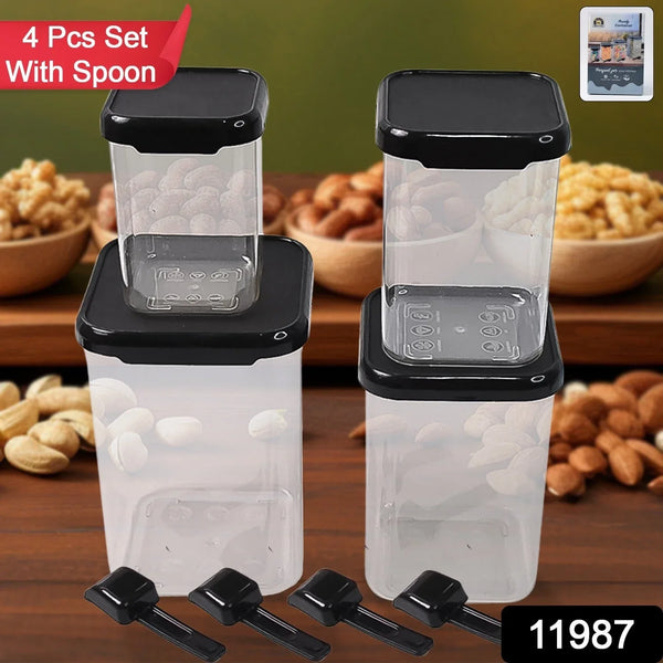Plastic Air Tight Containers Storage (4 Pc Set With 4 Spoon) - Justgrabit Inc.