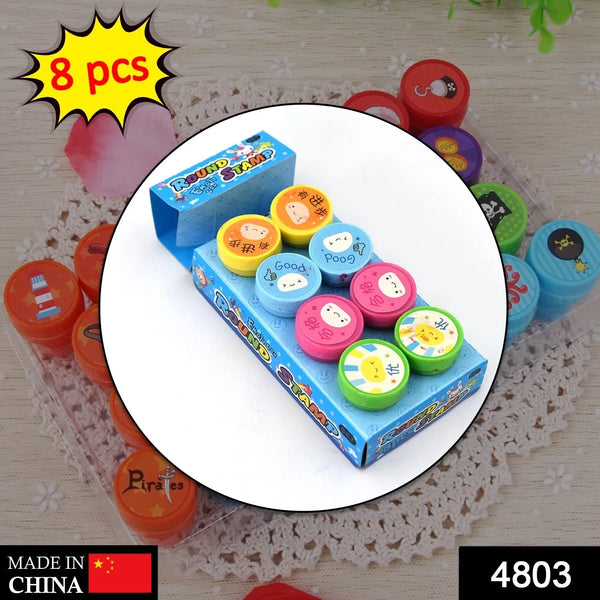 Emoticon Stamps 8 pieces in Round Shape Stamp for Kids Theme Stamps for School Craft & Prefect Gift for Teachers, Parents and Students (Multicolor) - Justgrabit Inc.