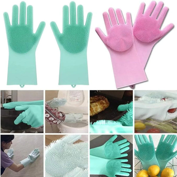 Reusable Silicone Cleaning Brush Scrubber Gloves (Multicolor) - Justgrabit Inc.