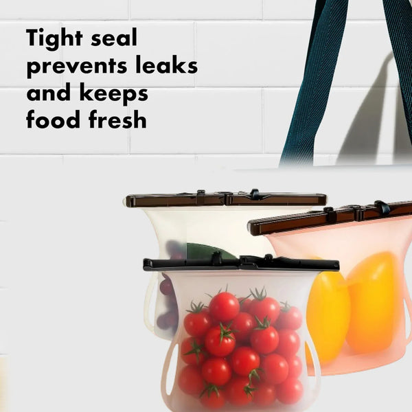 Eco-Friendly Food Storage: Reusable Silicone Bags (3-Pack) - Leakproof & Safe - Justgrabit Inc.