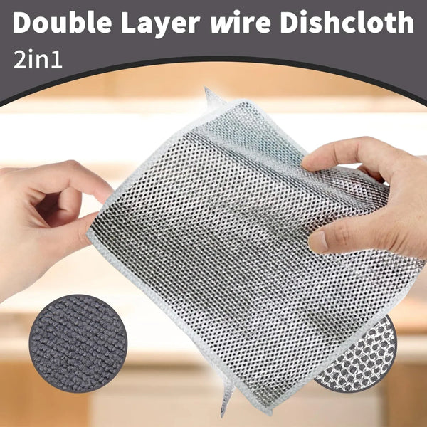 Double - Sided Microfiber Cloth & Stainless Steel Scrubber – Non - Scratch Wire (1 Pc, 20x20 cm) - Justgrabit Inc.